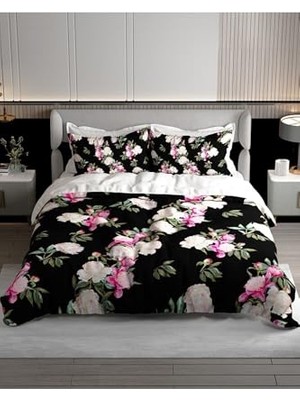 Ertürk Store Çift Kişilik Nevresim Takımı Özel Dokuma Pamuk Saten 3D Digital Black Flower, Monohome 18214HF