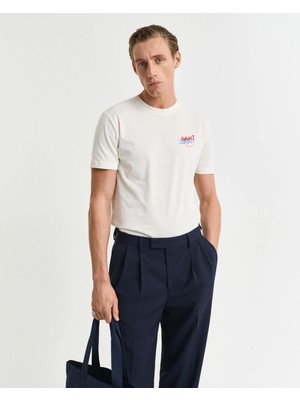 Gant Erkek Krem Regular Fit Bisiklet Yaka Logolu T-Shirt