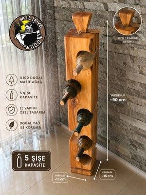 Maison Luré Doğal Masif Şaraplık 5’li Şaraplık & Servis Arabası
