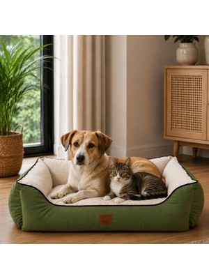 Jungolica Lucy Köpek Yatağı 40 × 55 × 18 cm Yeşil Ekru - Yüksek Kaliteli Pet Yatağı, Konforlu Minderli, Yıkanabilir, Dayanıklı Kumaşlı, Hızlı Kuruyan Köpek Yatak (M)