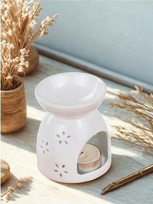 Mukko Home Love Yazılı Kalpli Beyaz Porselen Buhurdanlık - Aromaterapi ve Dekoratif Mumluk,beyaz