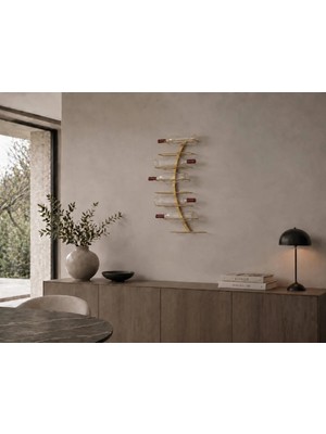 Maison Luré Modern Minimalist Metal Şişe Rafı, Kavisli Duvar Dekoru, 8 Şişe Kapasiteli