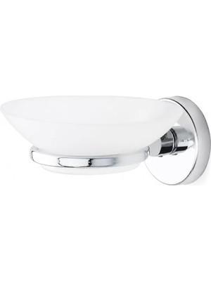 Alper Banyo Iris Krom Kaplama Sabunluk, Yapışkanlı ve Vidalı Montaj, Duvar Tipi Beyaz Sabun Kabı, 35 mm Oval Bantlı