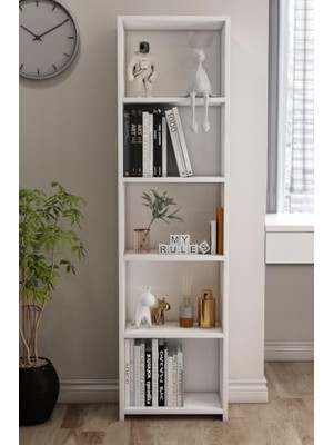 Libro White Kitaplık 5 Raflı Çok Amaçlı Düzenleyici Raf 160 cm Dekoratif Beyaz