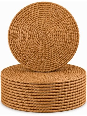 Sogud Hasır SUPLA12’LI Set - 32 cm Yuvarlak Amerikan Servis - Doğal Hasır Görünümlü El Örgüsü Supla Takımı - Runner ve Masa Dekorasyonu Için Dayanıklı Şık Servis Altlığı - Kahverengi