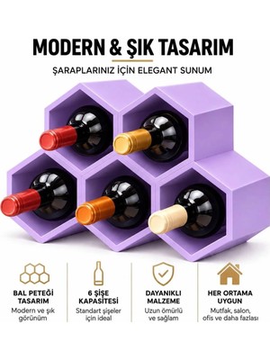 Maison Luré Lila Özel Renk Nostaji Modern Yatay Tasarım 5 Hazneli Şarap Şişe Stant Orga