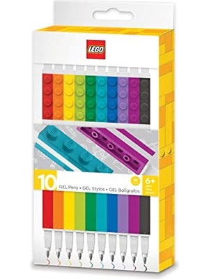 LEGO Stationery 10 Pack Gel Pens (53100), Ages 6+, Includes 10 Gel Pen, Siyah, Mavi, Yeşil, Misket Limonu, Turuncu, Mor, Siyah,mavi,yeşil,kireç,turuncu,menekşe