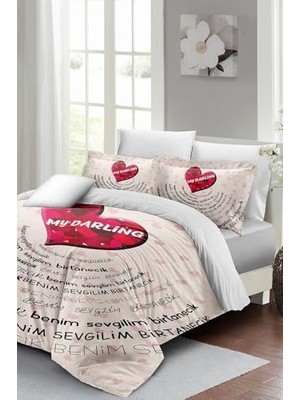 Ertürk Store King Size Sevgililer Günü Çift Kişilik Nevresim Takımı Pamuk Saten Darling White, MONOHOME43513