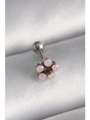 Efnaz Style 316L Çelik Gümüş Renk Zirkon Taşlı Çiçek Tragus Piercing