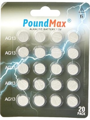Ertürk Store 20 x LR44 AG13 1,5 V Alkalin Düğme Pil, Cıvasız, Sızdırmaz, A76, G13, L1154, SR44, G13A ile Uyumlu