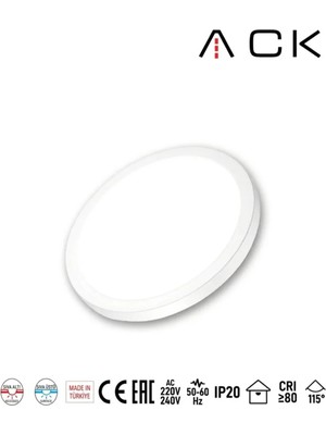 Ack 12W Cct Üç Renk 3000K-4000K-6500K Ayarlanabilir Yuvarlak Sıva Üstü / Sıva Altı LED Panel - Beyaz Kasa 1060LM