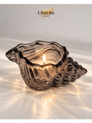 Chacha Home Deniz Kabuğu Cam Tealight Mumluk Tekli Dekoratif Masa Mumluğu 11 x 5 Cm-1 Adet