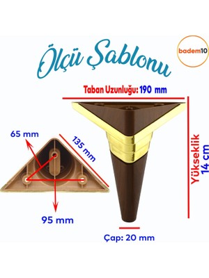 BADEM10 Golden Köşe Lüks Mobilya Kanepe Sehpa Tv Ünitesi Koltuk Ayağı Baza Ayakları Yeni Ceviz Altın 14 cm