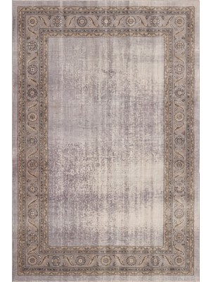 Rugzella Soluk Lila Gri Krem Vintage Soyut Desenli Eskitme Görünümlü Altın Antre Yıkanabilir Yolluk