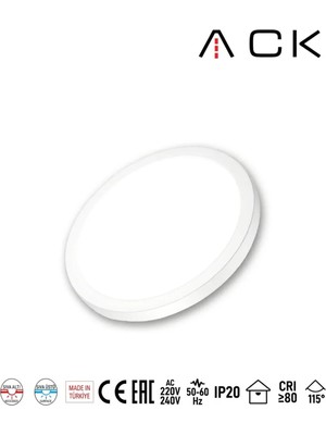Ack 24W Cct Üç Renk Ayarlanabilir Yuvarlak Sıva Üstü / Sıva Altı LED Panel - Beyaz Kasa (3850 Lümen)
