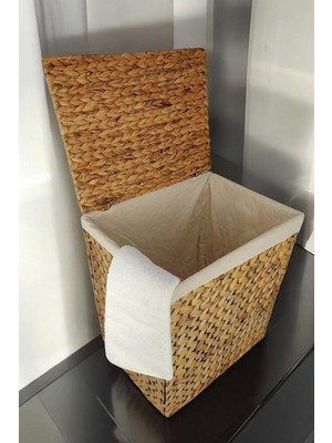 Deconox El Yapımı Doğal Hasır Katlanabilir Kirli Çamaşır Sepeti, Modern Balıksırtı Desenli Çamaşır Sepeti, Katlananır Yer Kaplamayan Rattan Kirli Çamaşır Sepeti (44X34CMYÜKSEKLIK 54CM)