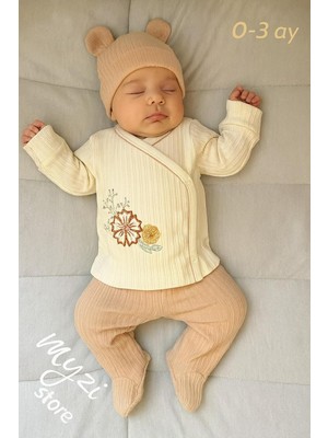 Tr Myzi Store Yenidoğan Hastane Çıkışı 3 Lü Set ORGANIK%100 Pamuk Bebek Kıyafeti Sütlü Ka