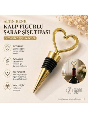 Maison Luré Altın Renk Kalp Figürlü Şarap Şişe Tıpası Şaraplık & Servis Arabası