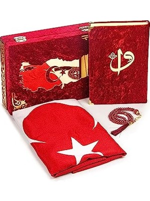 Ertürk Store Türkiye Bayraklı Kadife Kaplı Kutu ve Kuranı Kerim Seti