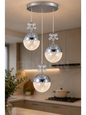 Edison 3'lü Gold Kristal Sarkıt Avize 3 Renk LED Modern Salon Yemek Masası Mutfak Dekoratif Avize Gümüş 20 cm Belirtilmemiş