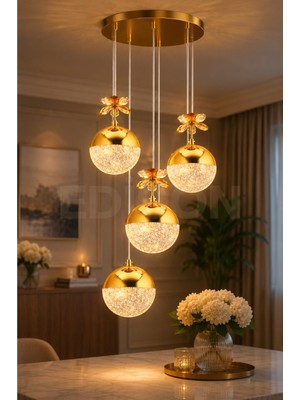 Edison 4'lü Gümüş Kristal Sarkıt Avize 3 Renk LED Modern Salon Yemek Masası Mutfak Dekoratif Avize Altın 20 cm Belirtilmemiş