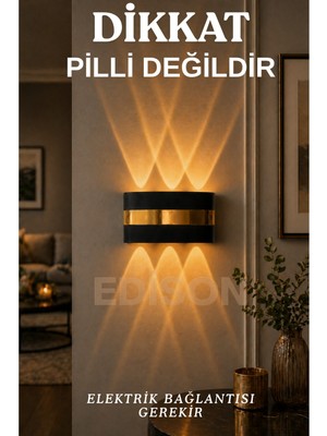 Edison Gold Detaylı Elektrikli LED Aplik Amber Modern Şık Dekoratif Duvar Lambası Çift Yönlü Aydınlatma Altın