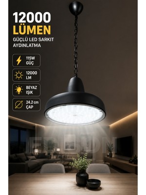 Edison LED Sarkıt Avize 115W 12000 Lümen Beyaz Işık Endüstriyel Tavan Aydınlatma Ev Kafe Mutfak Depo Siyah