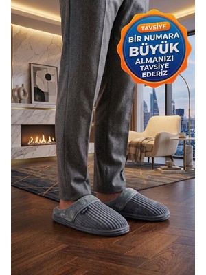 Relaxa Erkek Ev Terliği, Çeyiz Terliği Kışlık Terlik, Ses Yapmaz Yumuşak Hafif Taban Gri