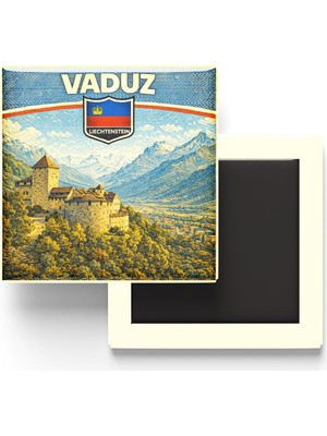 Retro Lihtenştayn Vaduz Şehri Temalı Vintage Buzdolap Magneti – 9x9 cm