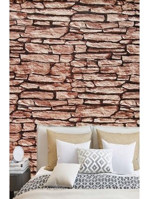 Ertürk Store Taş Duvar Desenli Kendinden Yapışkanlı Folyo (3 Metre-60 Cm), Vinil, Dekor Folyosu, Pvc Çıkartma, Mobilya, Mutfak Dolabı, Granit, Cam, Fayans, Plastik Için Uygun (Tomruk Taş Duvar Desen)