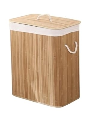 Ertürk Store Ekolojik Bambu Çok Amaçlı Saklama Sepeti, Pamuk Bez Iç Astarlı, Kapaklı ve Halat Saplı Modern ve Minimalist Tasarım (Ikili)