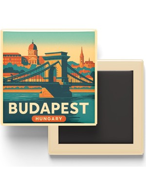 Budapeşte Macaristan - Zincir Köprü - Baskılı Buzdolap Magneti Kare 9x9 cm