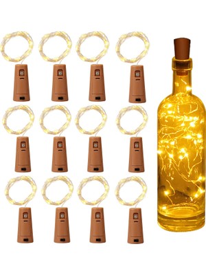 Yizhet Mantar Şişe Işık Zinciri, 12 x LED Şişe Işığı, Pilli Işık Zinciri, 2 M, 20 LED Şişe Işığı, Mantar, Gümüş Telli Işık Zinciri, Pilli, Parti, Düğün, Noel Için (Sıcak Beyaz)