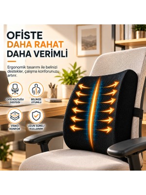 Baffhome Visco Bel Destek Minderi – Ergonomik Ortopedik Ofis Koltuğu Bel Yastığı – Araç ve Çalışma Sandalyesi İçin Sırt Desteği