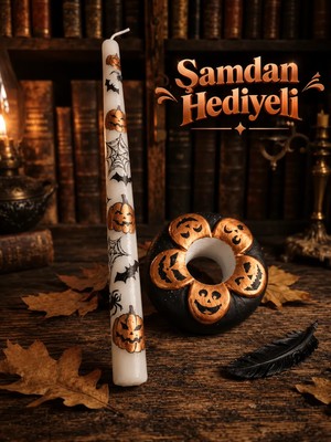 Tolu Şamdan Mum - Şamdan Hediyeli Bakır Balkabaklı Cadılar Bayramı Halloween Şamdan Mum ve Şamdan Seti (1 Adet)