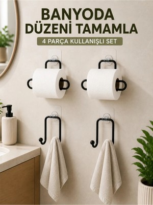 Maison Luré Banyo Mutfak 4 Parça Set 2 Kağıtlık 2 Havlu Askısı Banyo Askısı