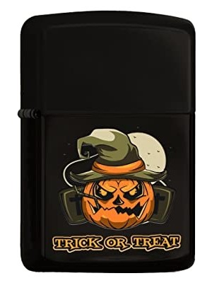 Ertürk Store Halloween Trick Or Treat Tasarımlı, Renkli Baskılı Siyah Benzinli Metal Çakmak