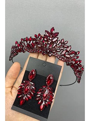 Ertürk Store Bordo Serlin Gelin Kına Tacı ve Küpesi