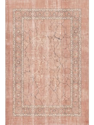 Rugzella Fluorite Modern Soluk Terrakota Pudra Krem Suluboya Soyut Desen Turuncu Yıkanabilir Halı