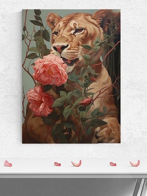 Ertürk Store (PSTER786) Aslan ve Gül Hayvan Poster; Afiş, Dekoratif Duvar Posteri 30 x 40