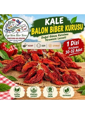 Denizli Tatlı Kale Biberi (Balon Biber) -Bir Dizide Ortalama 28-30 Adet Vardır – Doğal Kurutma