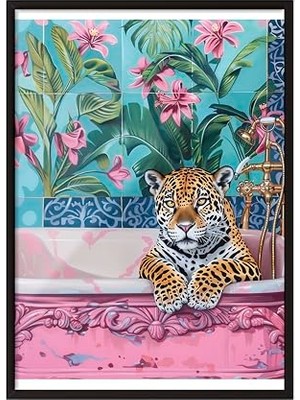Ertürk Store Siyah Çerçeveli Tablo, Leopar, Çiçekli Duvar Kağıdı, Dijital Sanat Poster No: 106548 30 x 40