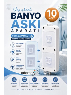 Maison Luré Şeffaf Yapışkanlı Banyo Askı Aparatı, Suya Dayanıklı, Vidasız Montaj Banyo Askısı