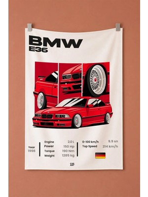Bmw E36 Piksel Dekoratif Duvar Örtüsü Duvar Halısı