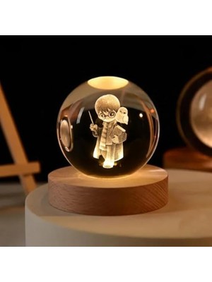 Ertürk Store Kristal Cam Küre LED Işıklı USB Kablolu Ahşap Stantlı Gece Lambası Dekoratif Hediyelik (Harry Potter)