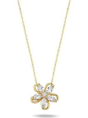 Ertürk Store 925 Ayar Gümüş Gold Kaplama Kamelya Çiçeği Model Kolye
