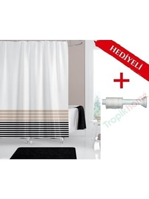 Ertürk Store Çizgili Desen Banyo Perdesi Askı Hediyeli 180X200 cm Tek Kanat Duş Perdesi, Renkli Banyo Duş Perdesi