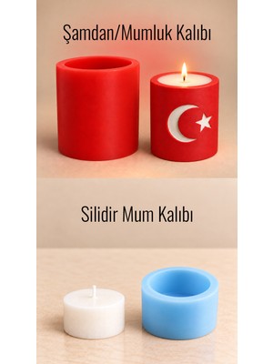 Luce Mondo Craft Silikon Kalıp Ay Yıldız & Türk Bayrağı Mumluk/şamdan -Silindir Mum Kalıbı Seti