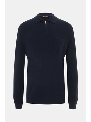 Vakko Navy Polo Collar Knitwear