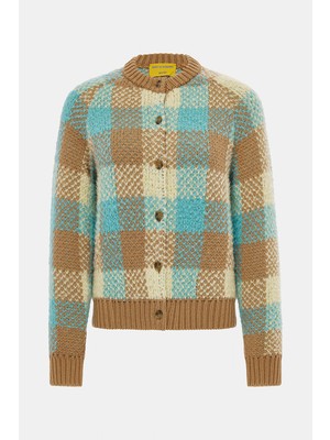 Guest In Residence Guest In Resıdence Light Blue Plaid Wool Knit Sweater